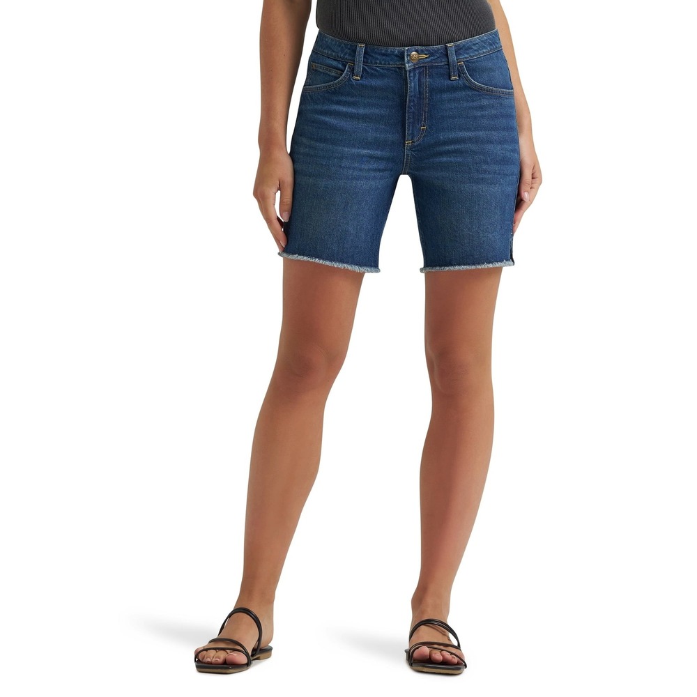 Lee Womens 7" Short Indigo Storm Size 2 Mid Rise Frayed Hem NWT